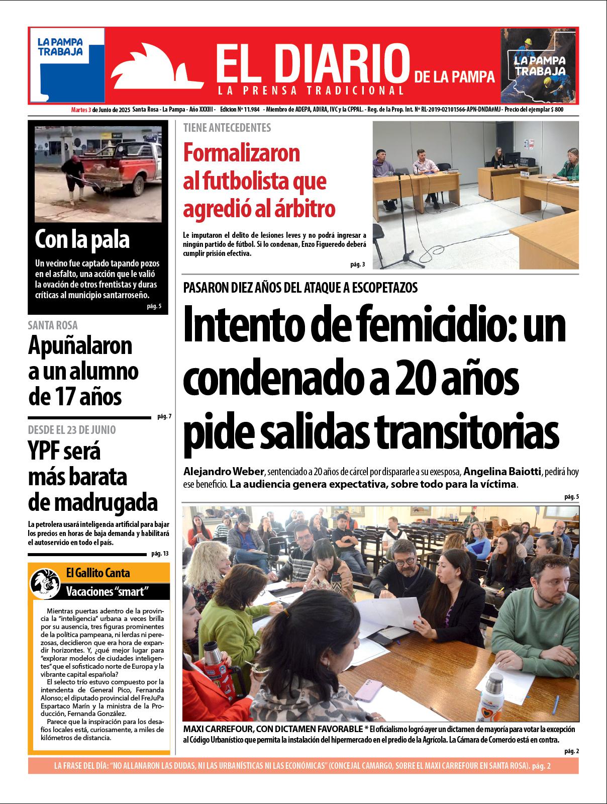 Tapa de El Diario en papel  martes 03 de junio de 2025